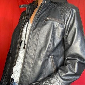 Faux Black Leather Jacket with a hoodie